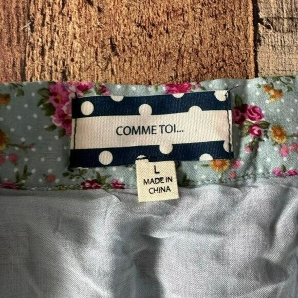 Comme Toi women's size large midi pleated skirt blue and pink floral - Picture 4 of 8